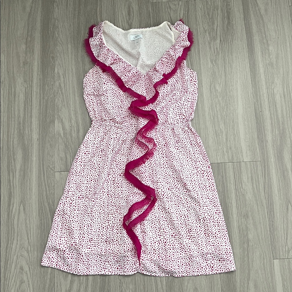Ann Taylor Fuchsia and White Polka Dot Mini Dress